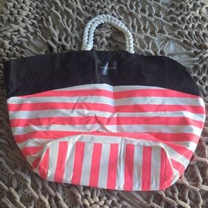 Victoria's Secret Black and Pink Striped Tote